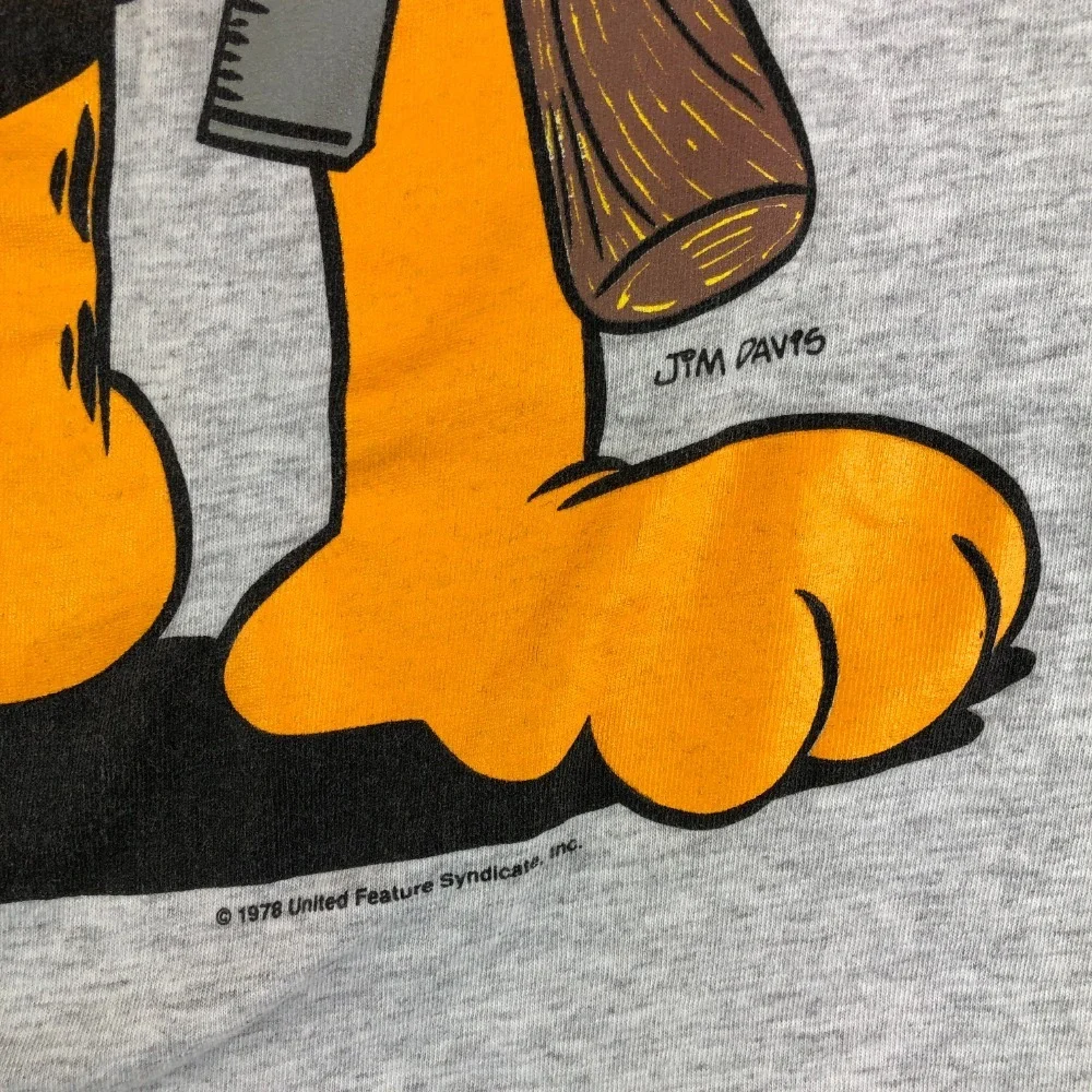 Vintage Garfield T-Shirt Mens Large Go Ahead Make My Day Single Stitch Gray‎